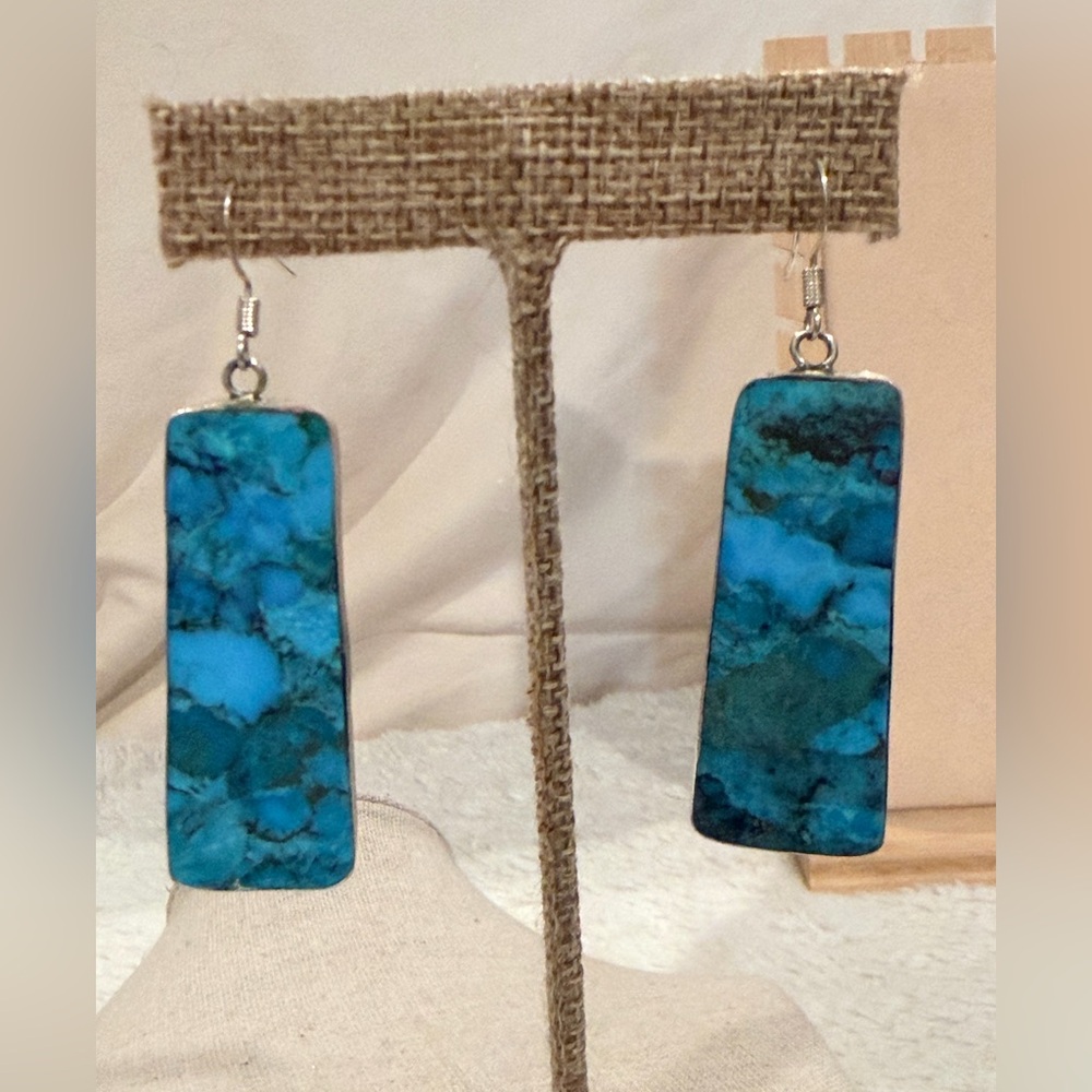 Source Unknown Turquoise Blue Rectangular Drop Earrings